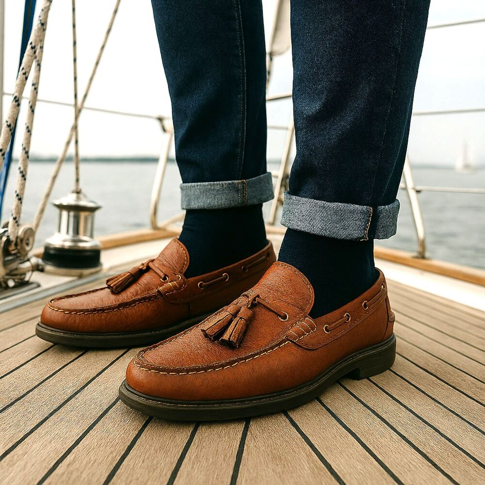 Johnston Murphy Shoes Mens 9.5 Brown Leather Boat Shoe Loafer Moc Toe Tassel